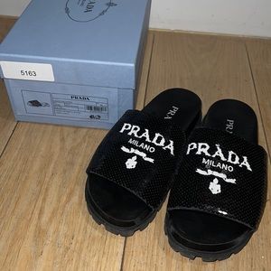 Authentic Prada calzature Donna black sequence sandals 36 slippers